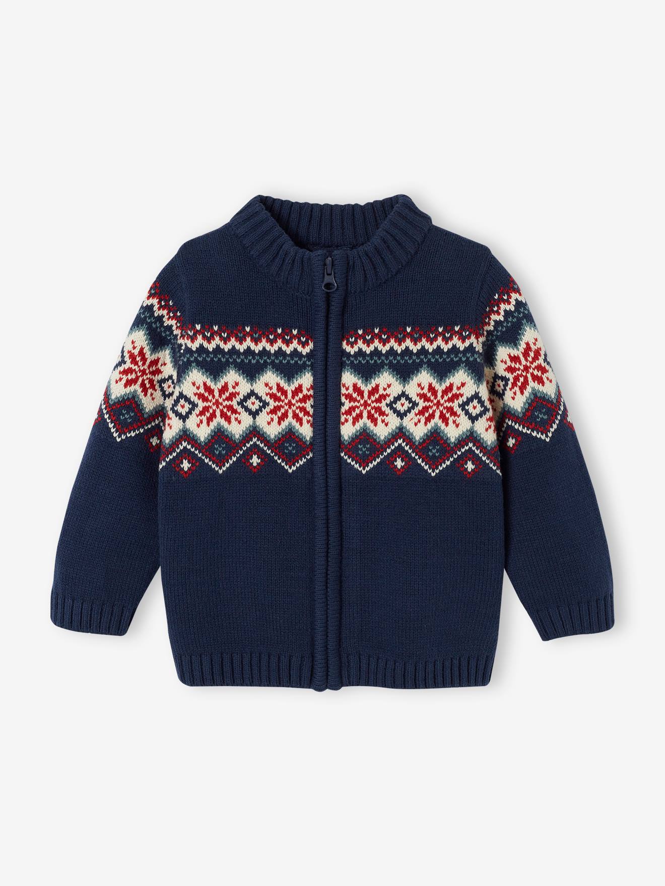 Gilet jacquard zippé bébé marine