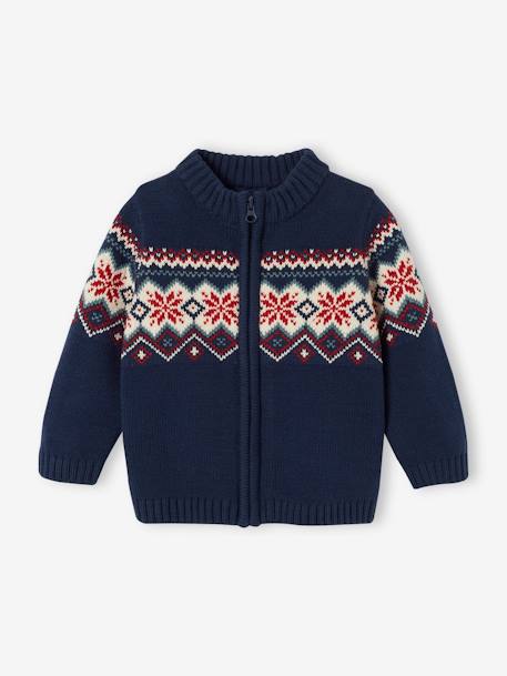 Bébé-Pull, gilet, sweat-Gilet-Gilet jacquard zippé bébé