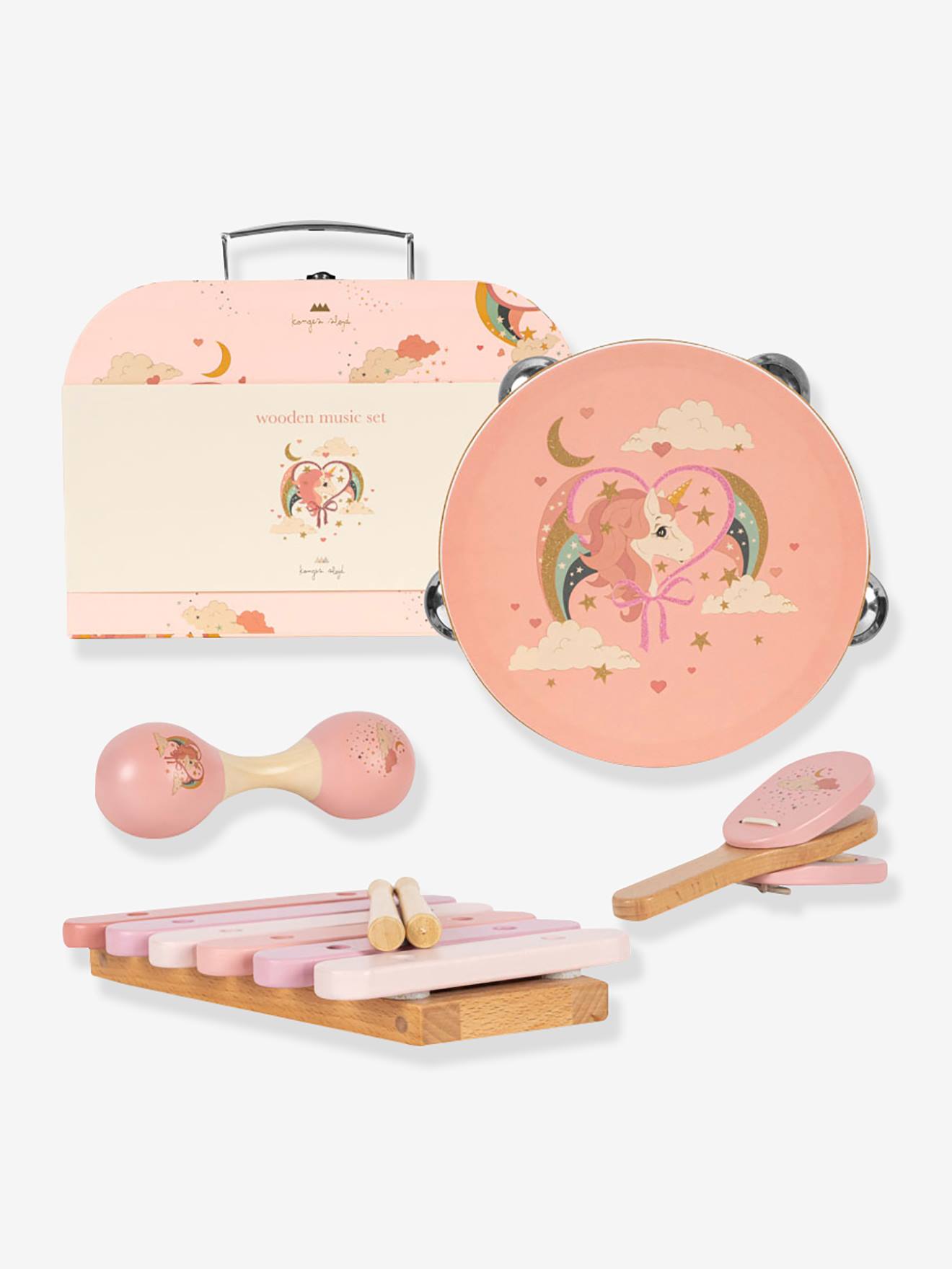 Set musical en bois + valisette KONGES SLOJD rose