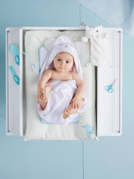 Cape de bain bébé à capuche brodée animaux Oeko-Tex® blanc+bleu+rose 3 - vertbaudet enfant 