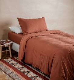 -Housse de couette pur Coton Bio pour lit 1 personne (Terracotta - 140 x 200 cm)