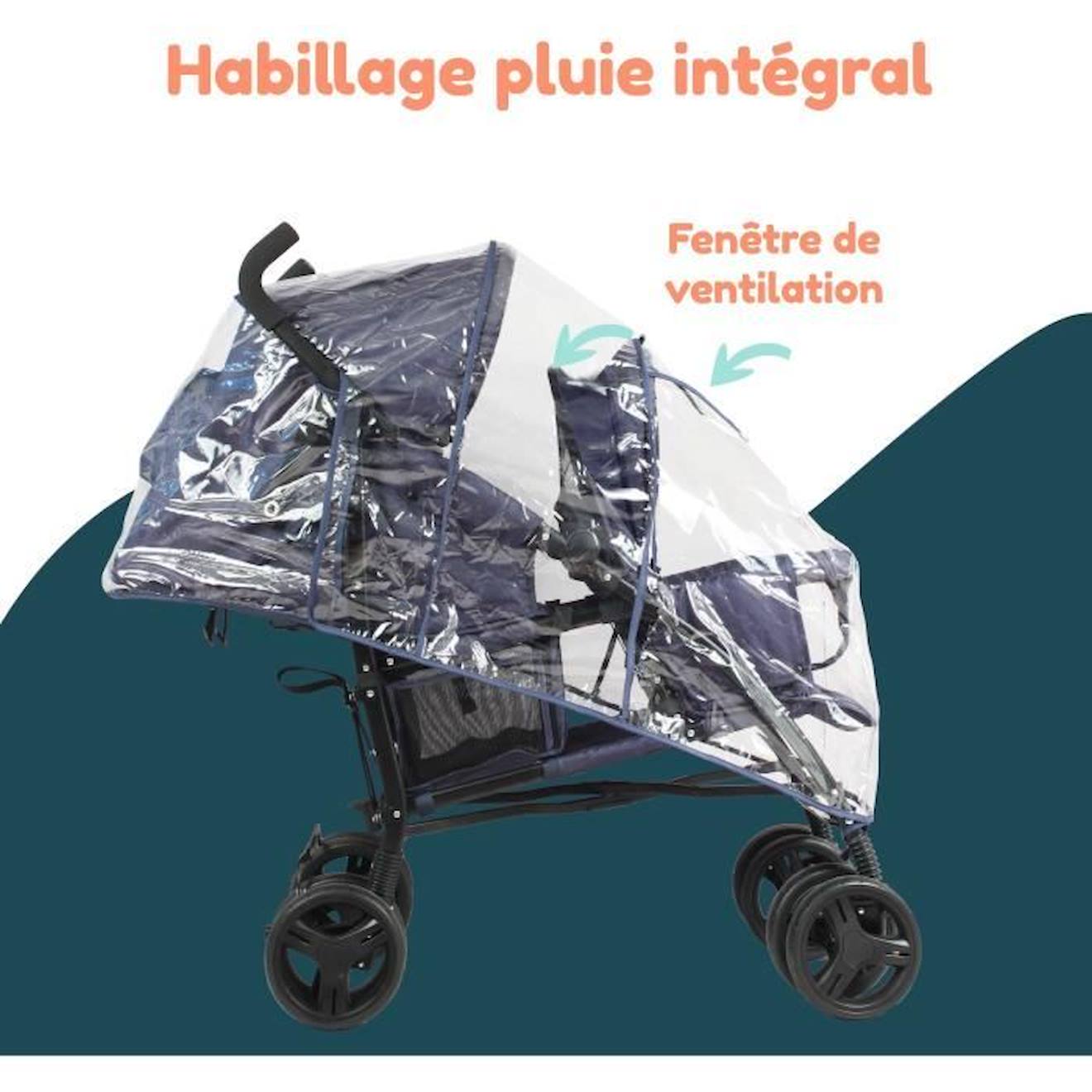 Poussette canne double BAMBISOL 6 36 mois pour le siege avant max 15 kg et de 0 36 mois max 15 kg pour le siege arriere bleu