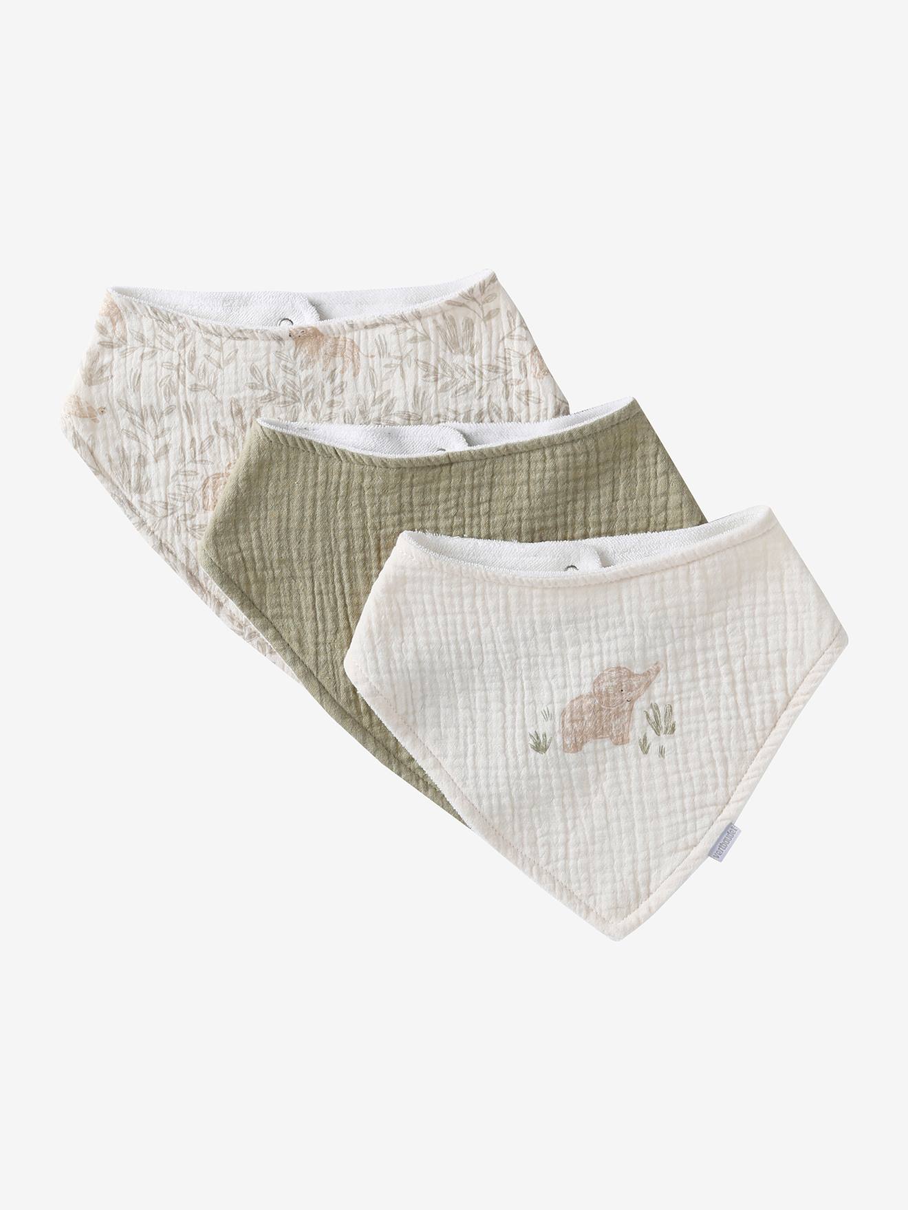 Lot de 3 bavoirs bandanas en gaze de coton babylone
