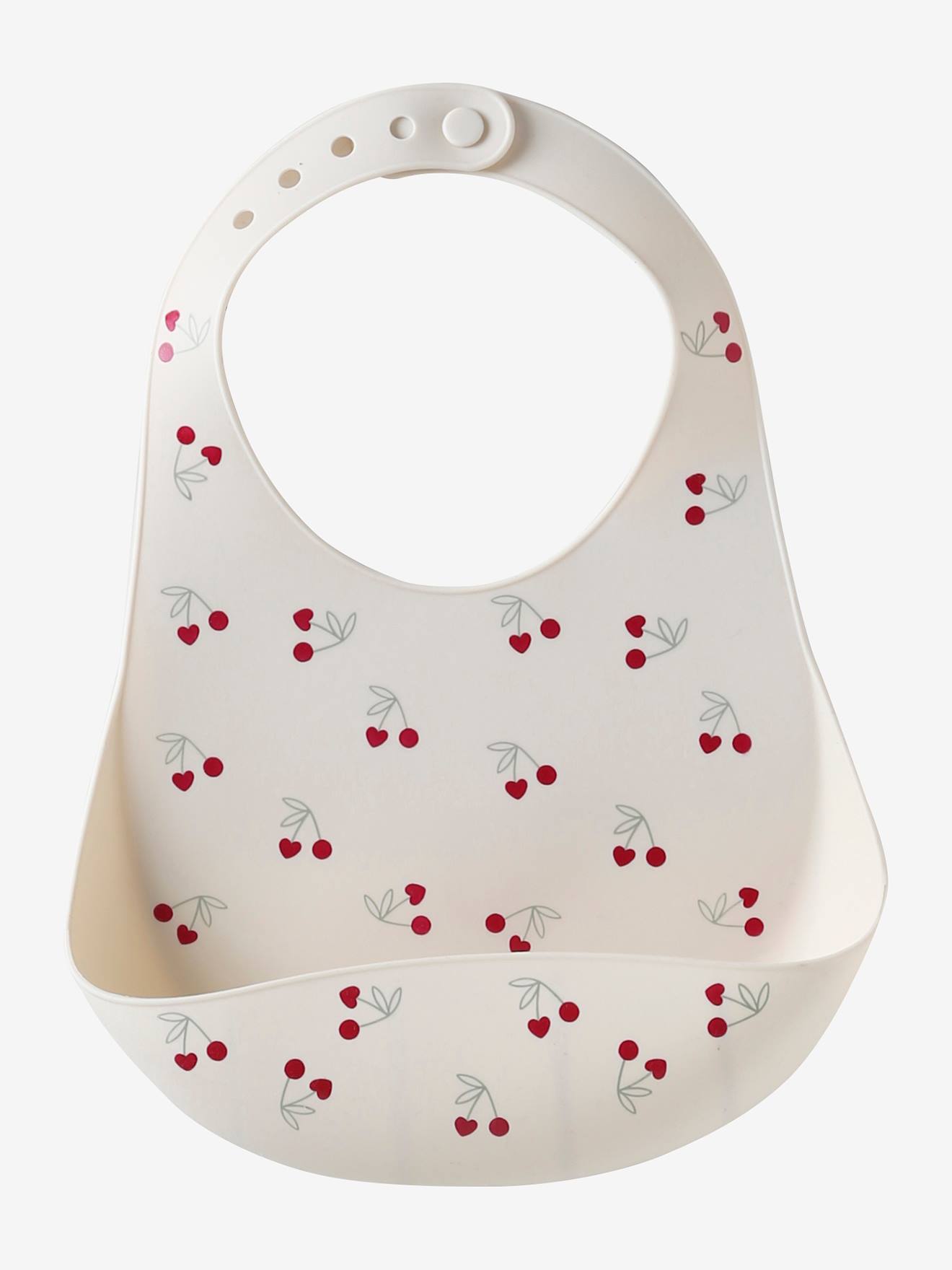 Bavoir avec récupérateur en silicone cherry
