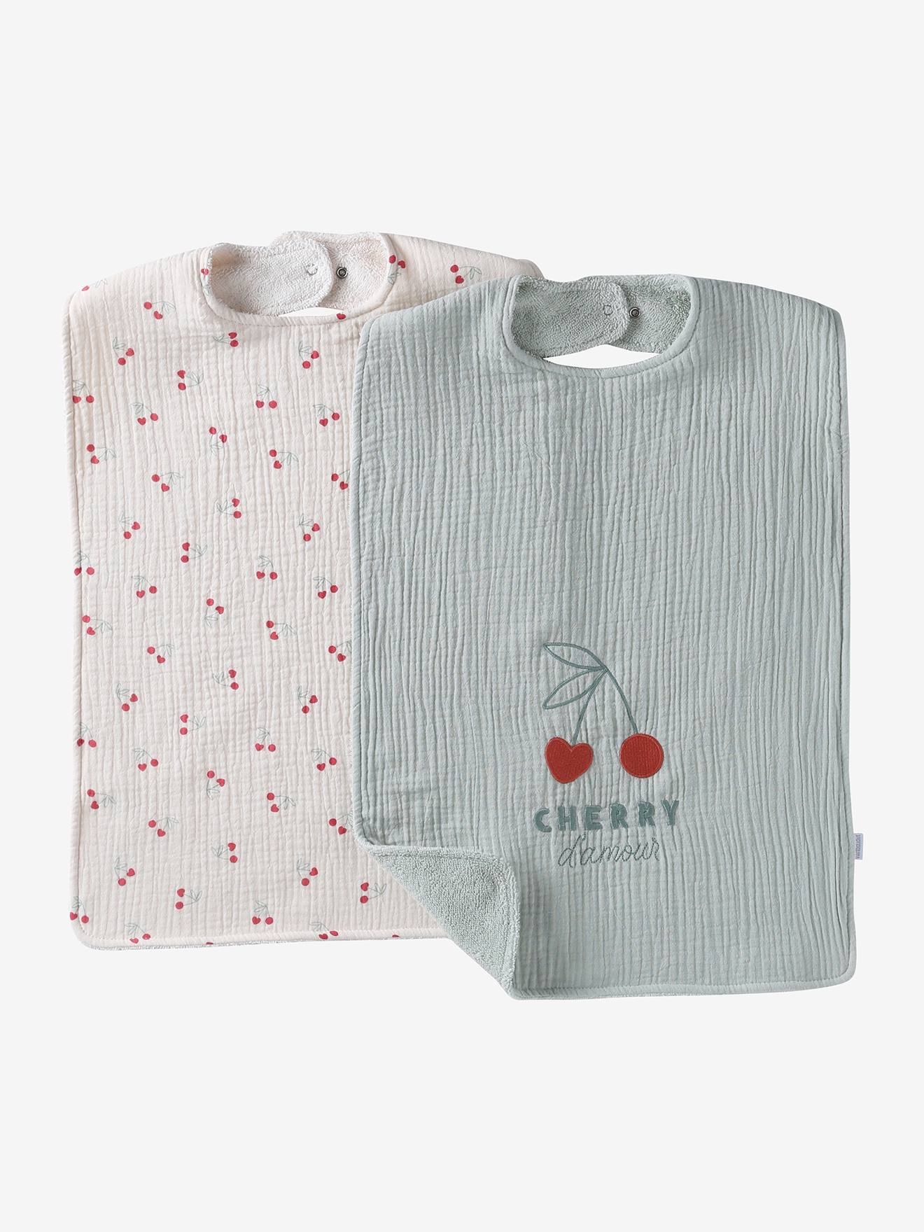 Lot de 2 bavoirs en gaze de coton CHERRY cherry