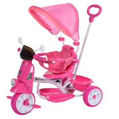 Jouet-Tricycle enfants évolutif canne, pare-soleil pliable amovible effets lumineux sonores métal blanc PP rose