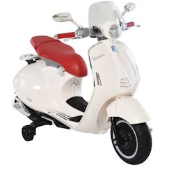 Jouet-Jeux de plein air-Vespa Scooter Moto électrique - HOMCOM - Enfants 6 V dim. 108L x 49l x 75H cm Musique klaxon 2 roues auxiliaires - 3-6 ans - Blanc