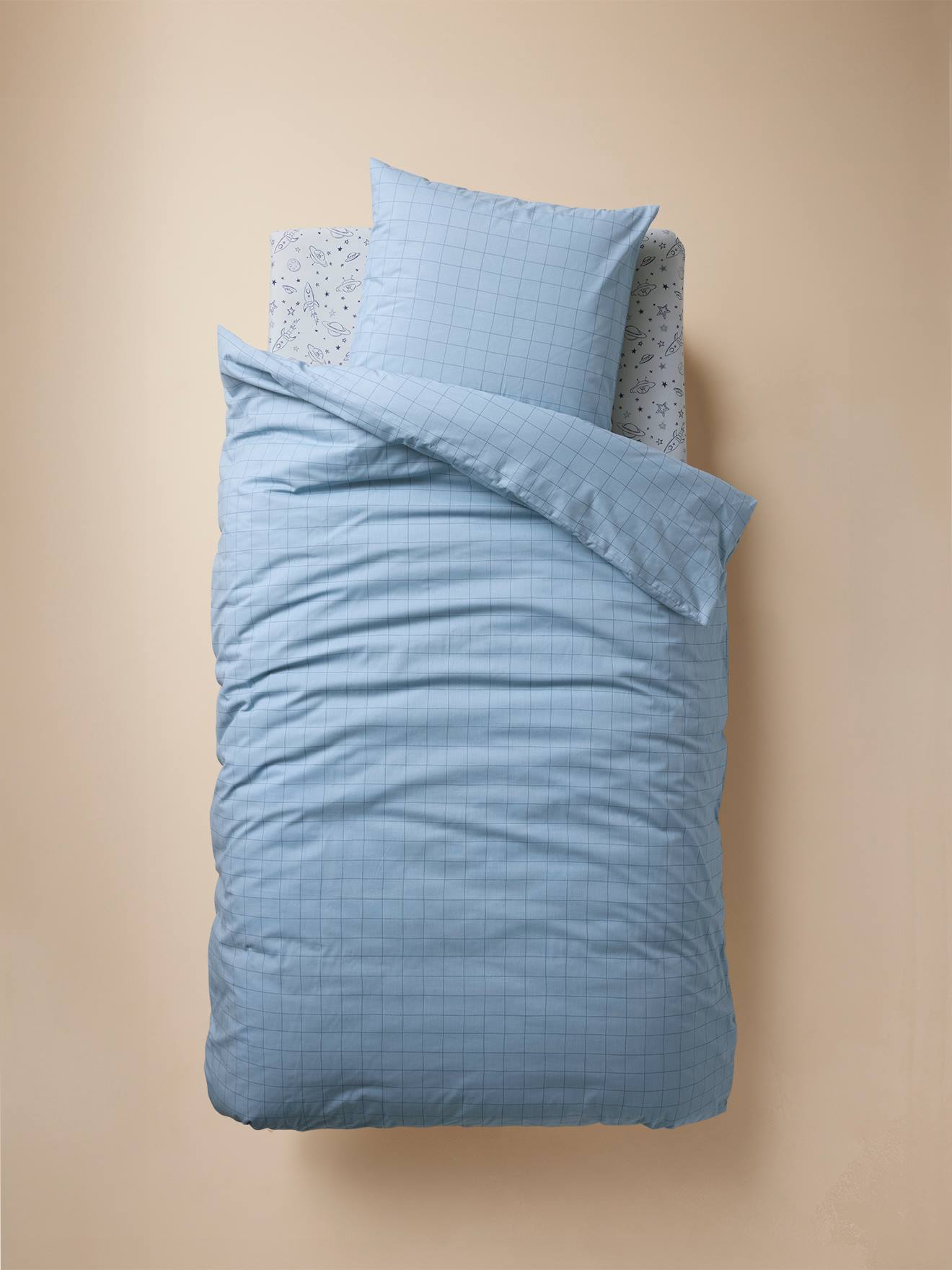 Drap-Housse Enfant Vertbaudet INTERGALACTIC - 90x140cm - Motifs Cosmos Gris - Pur Coton