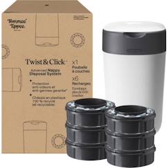 Puériculture-Tommee Tippee - Poubelle à couches - Twist & Click Kit - Lot de 6 recharges - Film multicouche antibactérien - Blanc