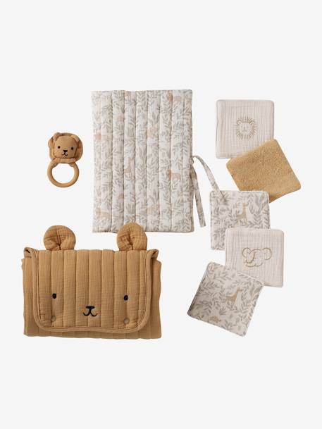 Coffret cadeau naissance 8 pièces : 1 hochet, 1 tapis à langer nomade, 5 lingettes, 1 pochette Babylone+Bayou+blanc imprimé 3 - vertbaudet enfant 