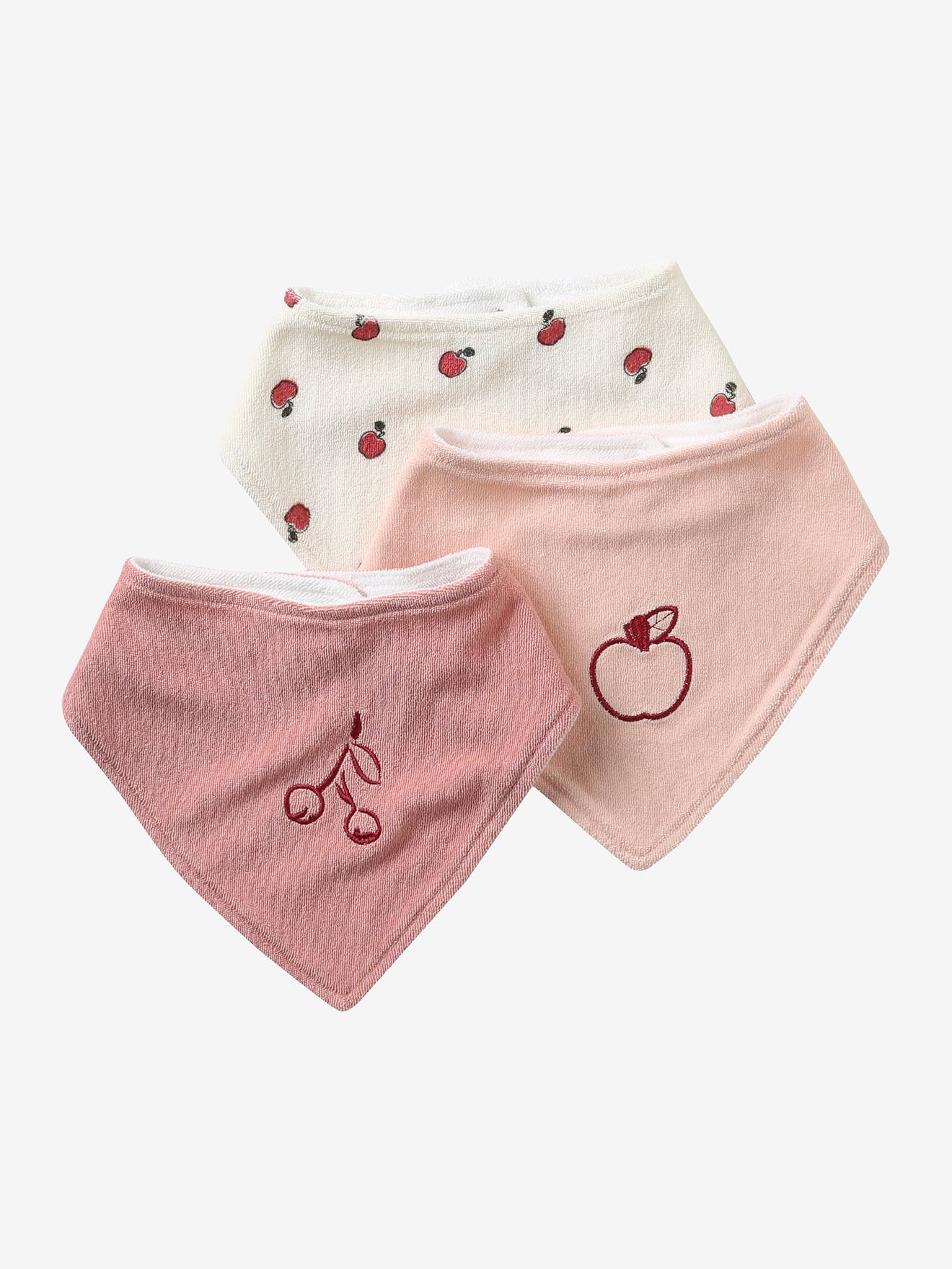 Lot de 3 bavoirs bandanas en éponge lot rose