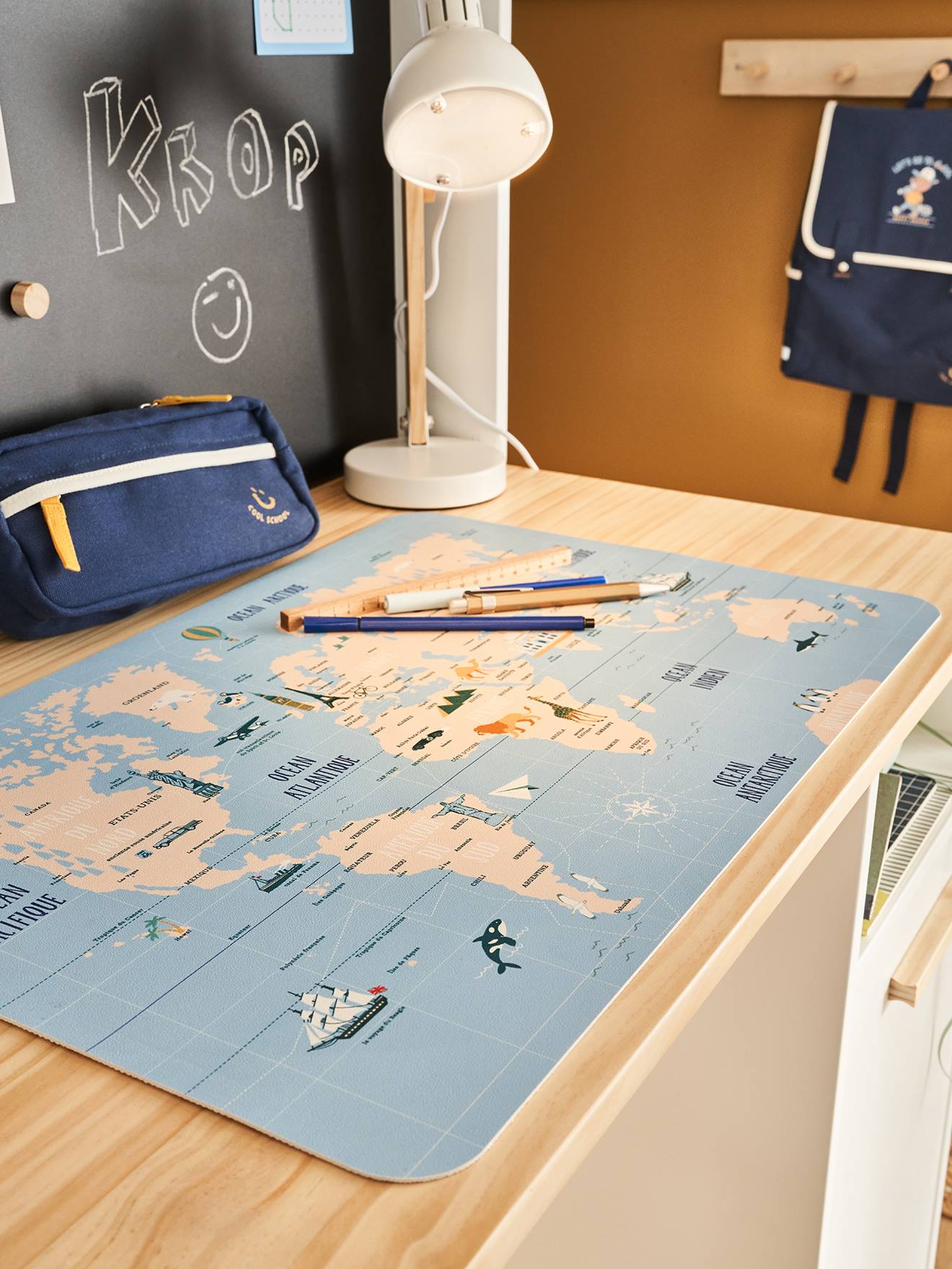 Sous Main Mappemonde bleu imprimé