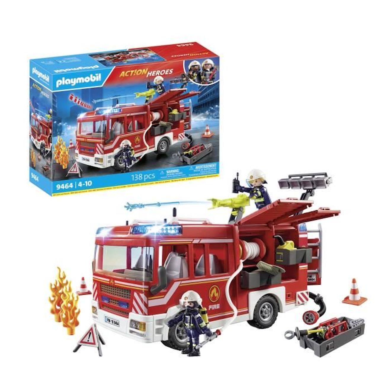 PLAYMOBIL - Playmobil 9464 Fourgon D'intervention Des Pompiers Jaune Avec Canon À Eau Fonctionnel - City Action Rouge