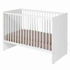 Chambre et rangement-Lit bébé à barreaux - AKITEN RETAIL - Pixi Blanc - Sommier réglable - Bois massif hêtre et panneau de fibres