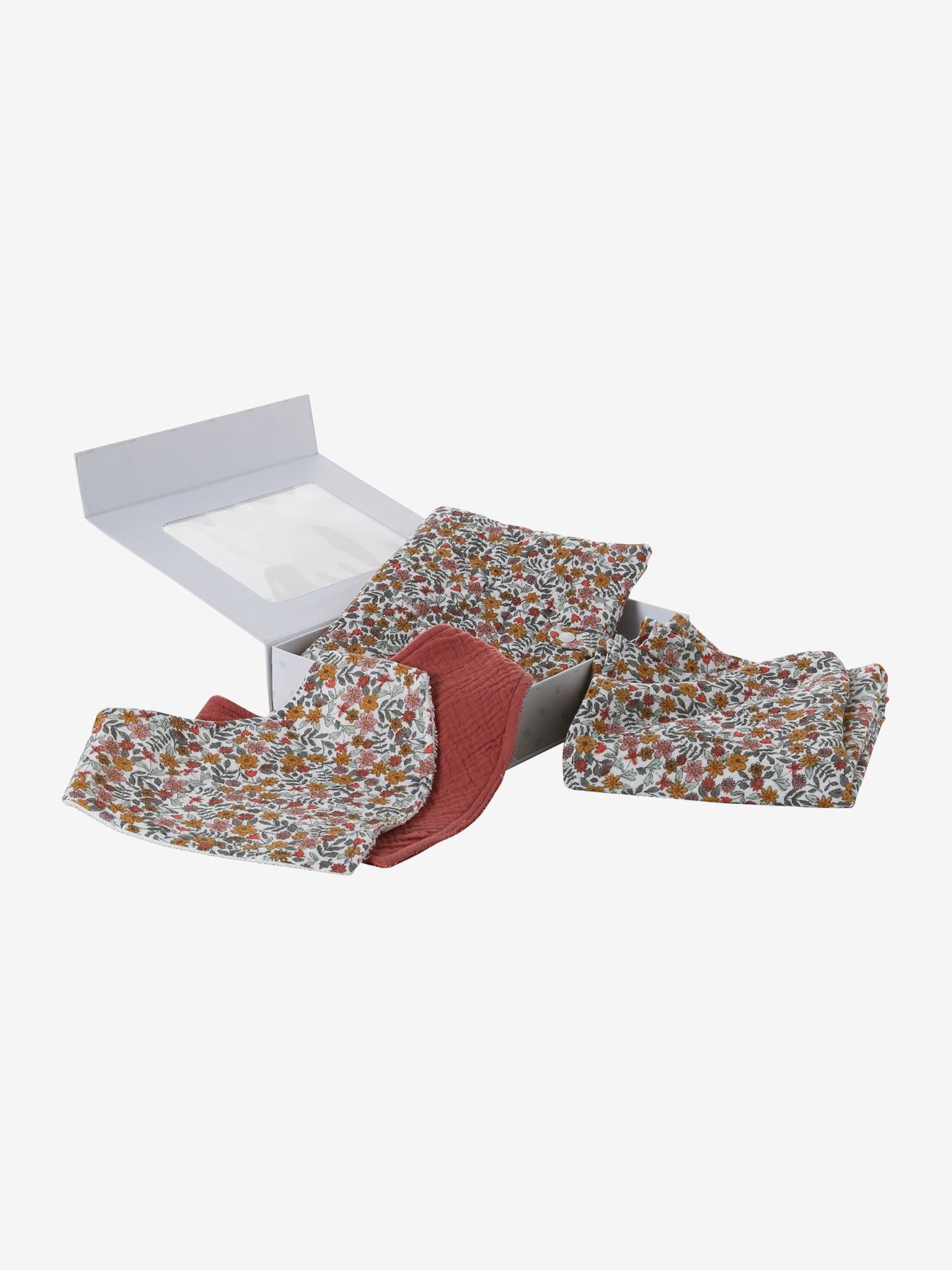 Coffret cadeau naissance 4 pièces : 2 bavoirs + 1 lange + 1 protège-carnet lot rose