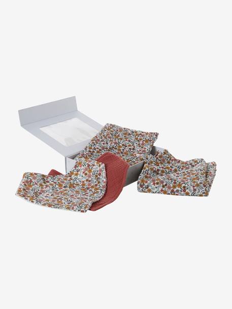 Vertbaudet - Coffret cadeau naissance 4 pièces : 2 bavoirs + 1 lange + 1 protège-carnet lot rose