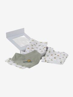 Puériculture-Coffret cadeau naissance 4 pièces : 2 bavoirs + 1 lange + 1 protège-carnet