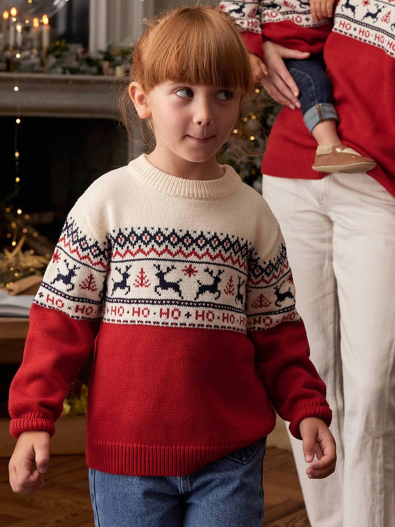 Pull jacquard de Noël enfant capsule famille rouge