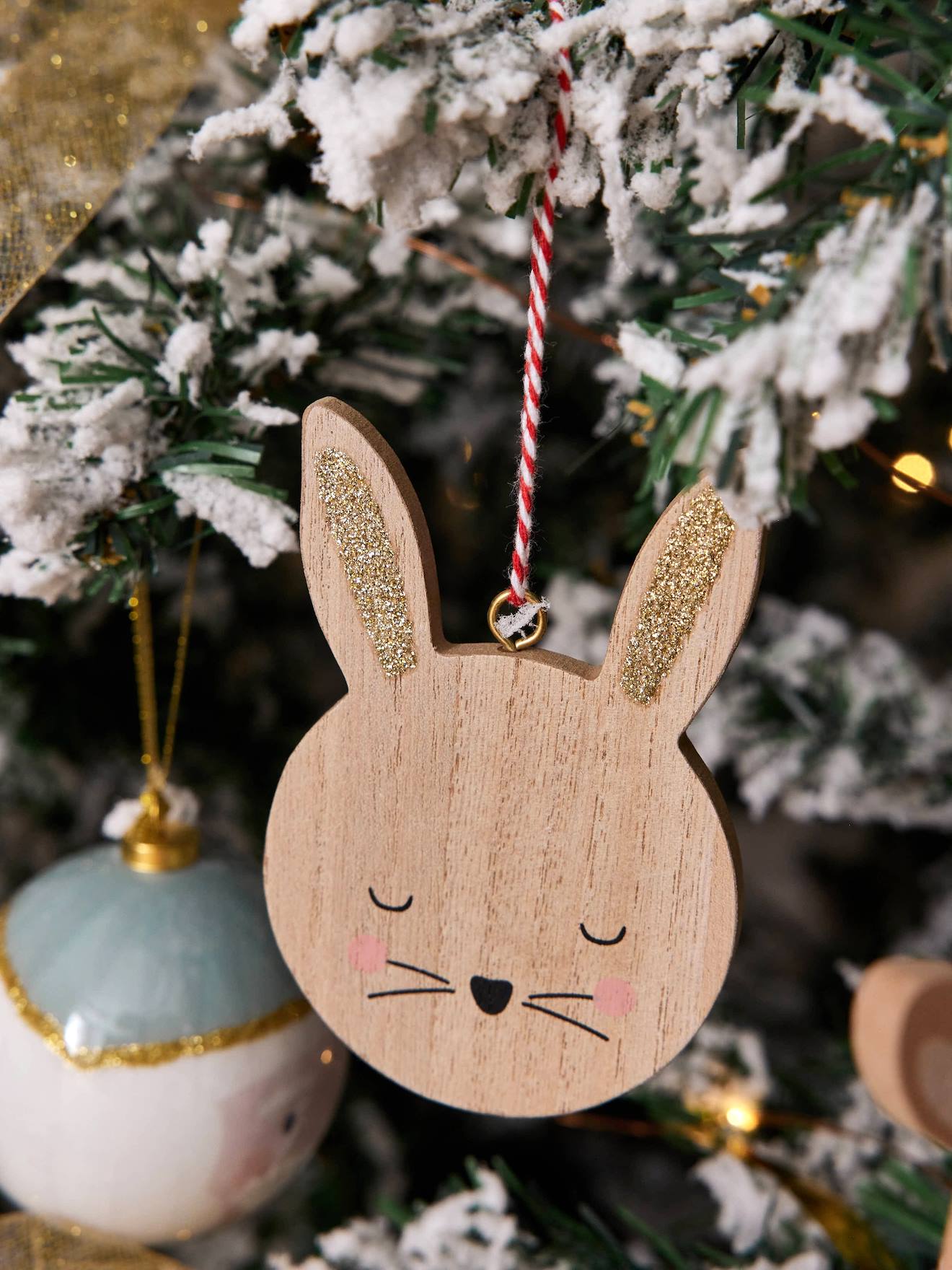 Lot 6 boules de Noël en bois bois