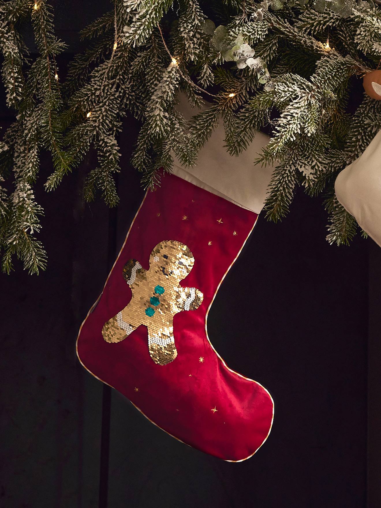 Chaussette de Noël à sequins réversibles Mr Biscuit rouge