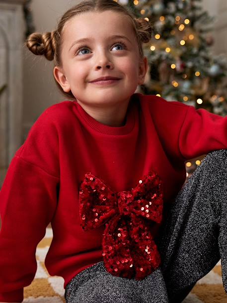 Sweat fille Noël noeud en sequins   - vertbaudet enfant