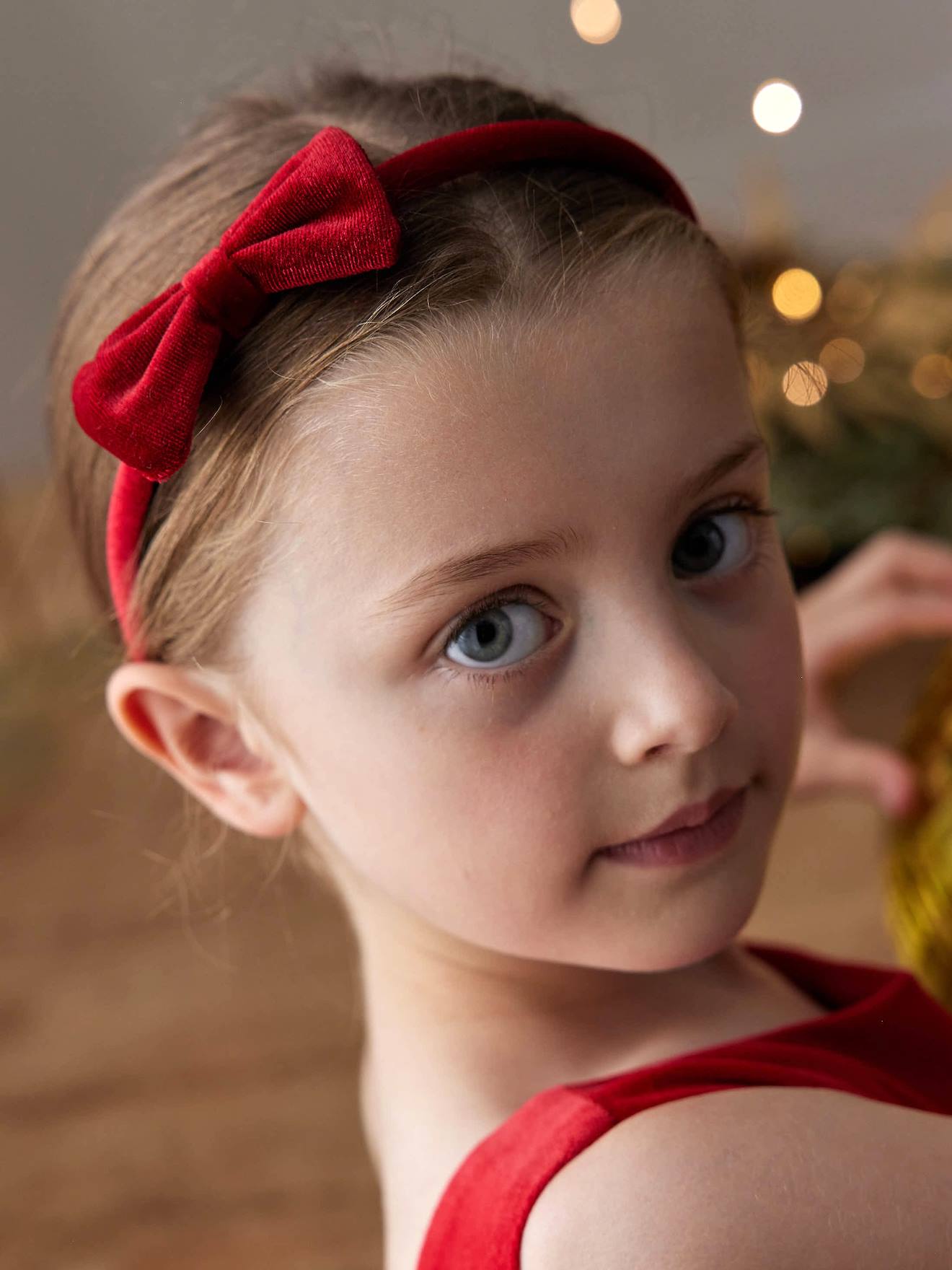 Ensemble serre-tête et barrette fille en velours rouge