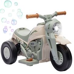 Jouet-Moto électrique enfants AIYAPLAY 3 roues, 6 V, 3 km/h, avec fonction de bulles, effets lumineux et sonores, 2 à 5 ans, crème