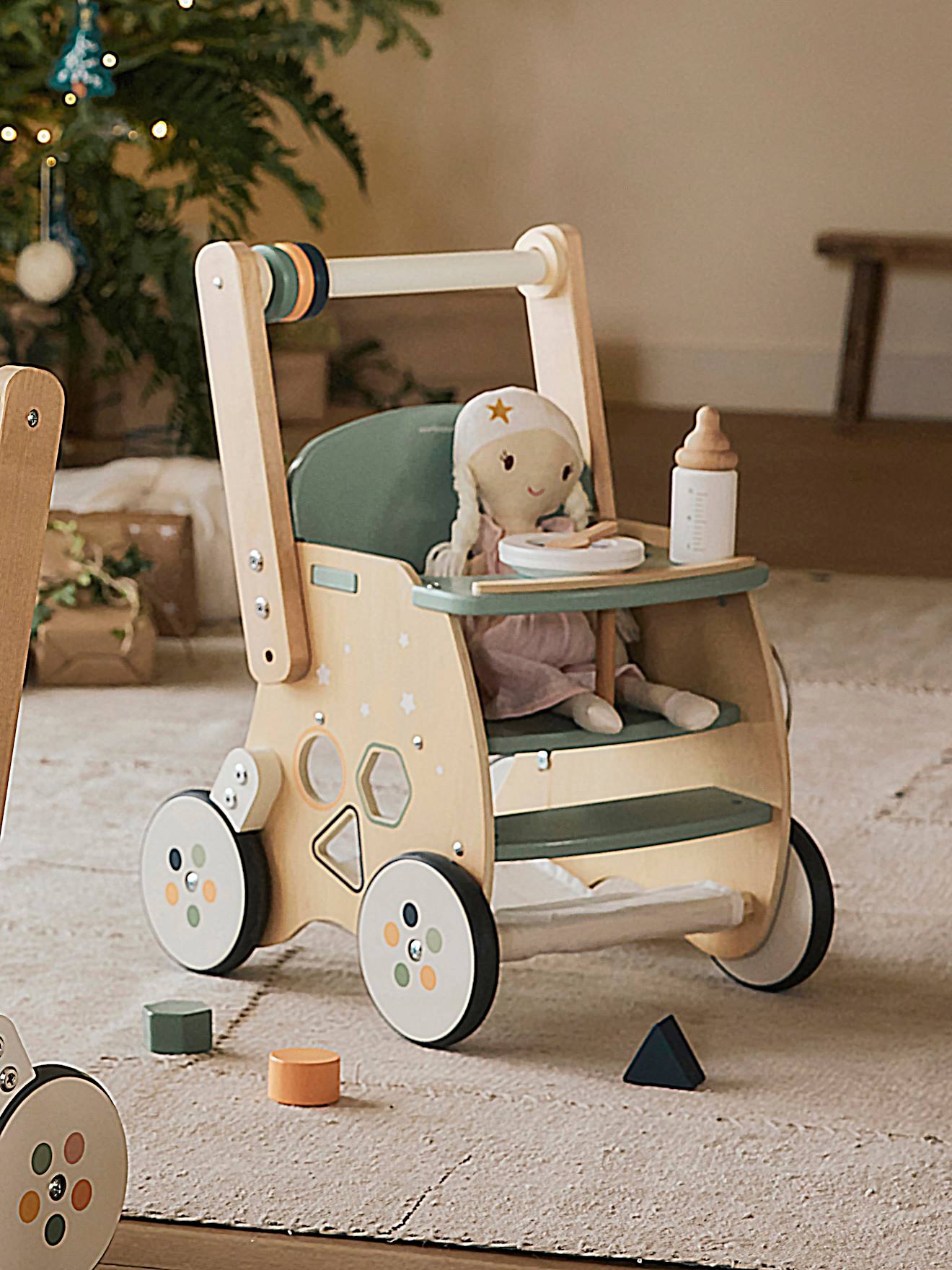 Chariot de marche poussette en bois FSC® vert