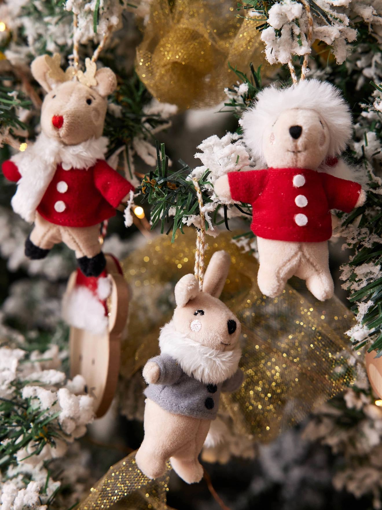 Lot 3 personnages Les amis du père noël à suspendre rouge