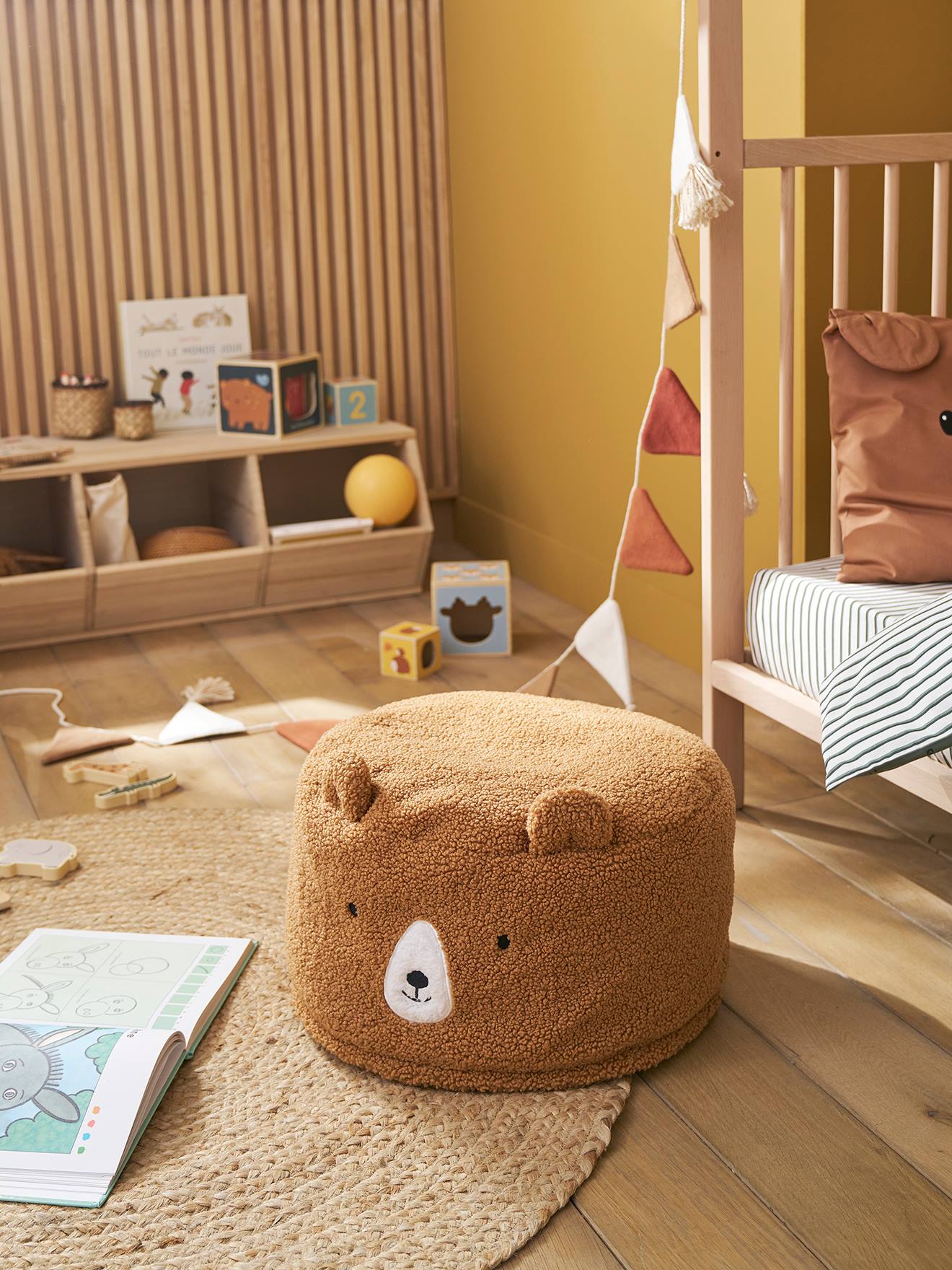Pouf enfant Ours en sherpa camel