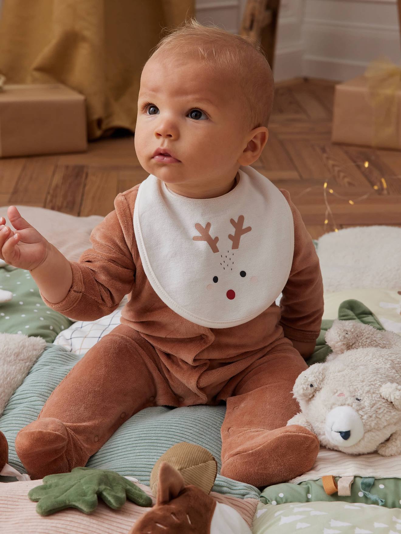 coffret Noël pyjama bébé et bavoir renne noix de pécan (Vertbaudet) - Image 2