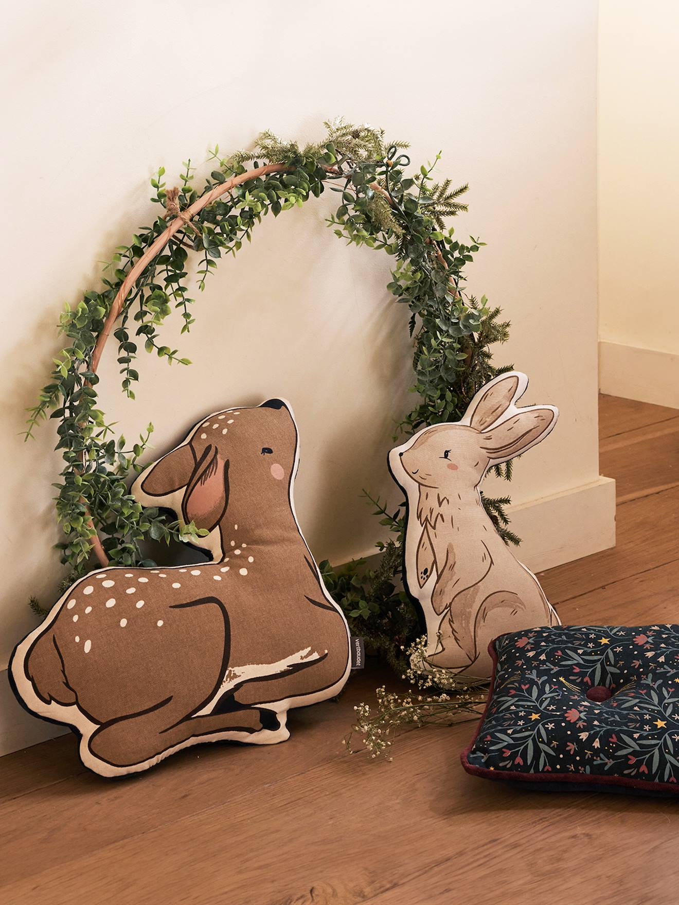 Lot de 3 coussins animaux BROCÉLIANDE bleu imprimé
