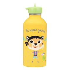 -Gourde enfant Acier inoxydable - Facile à nettoyer - Gourde réutilisable - Contenance 300ml - 17 cm x 6,5 cm - Jaune - Tigre