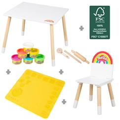 Jouet-Pâte à Modeler ROBA x Play-Doh - 6 Pots + Table et Chaise Enfant + Tapis et Accessoire en Bois - Jouet Créatif dès 3 Ans