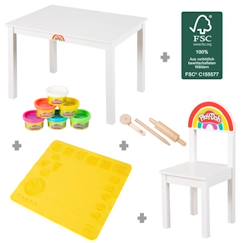 Jouet-Pâte à Modeler ROBA x Play-Doh - 6 Pots + Table et Chaise + Tapis et Accessoire en Bois - Jouet Créatif pour Enfants dès 3 Ans