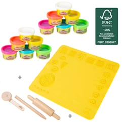 Jouet-Kit de Loisirs Créatifs ROBA x Play-Doh avec 12 Pots de Pâte à Modeler + Tapis de Jeu 3D et Accessoires - pour Enfants dès 3 Ans