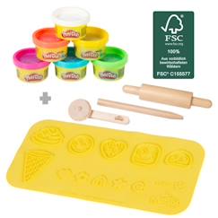 Jouet-Kit de Loisirs Créatifs ROBA x Play-Doh avec 6 Pots de Pâte à Modeler + Tapis de Jeu 3D et Jouet en Bois - pour Enfants dès 3 Ans