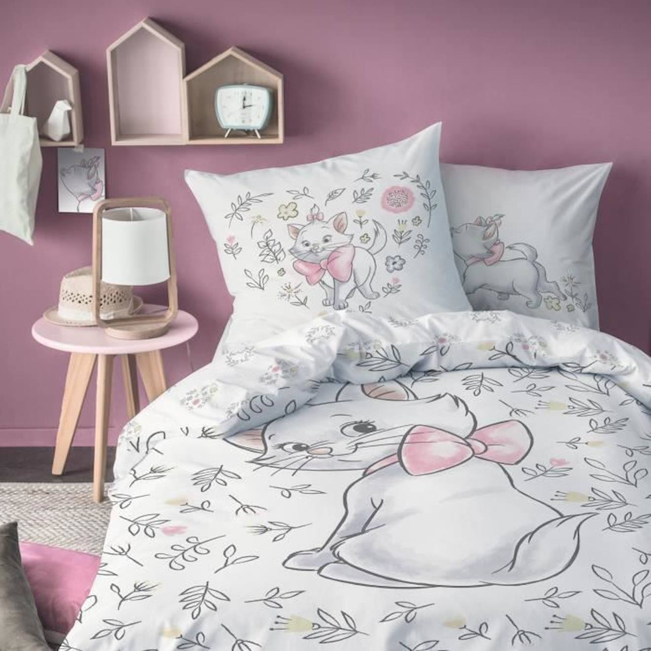 Disney - Parure De Lit Enfant Les Aristochats Champêtre - Disney Home - 140x200cm - 100% Coton Blanc