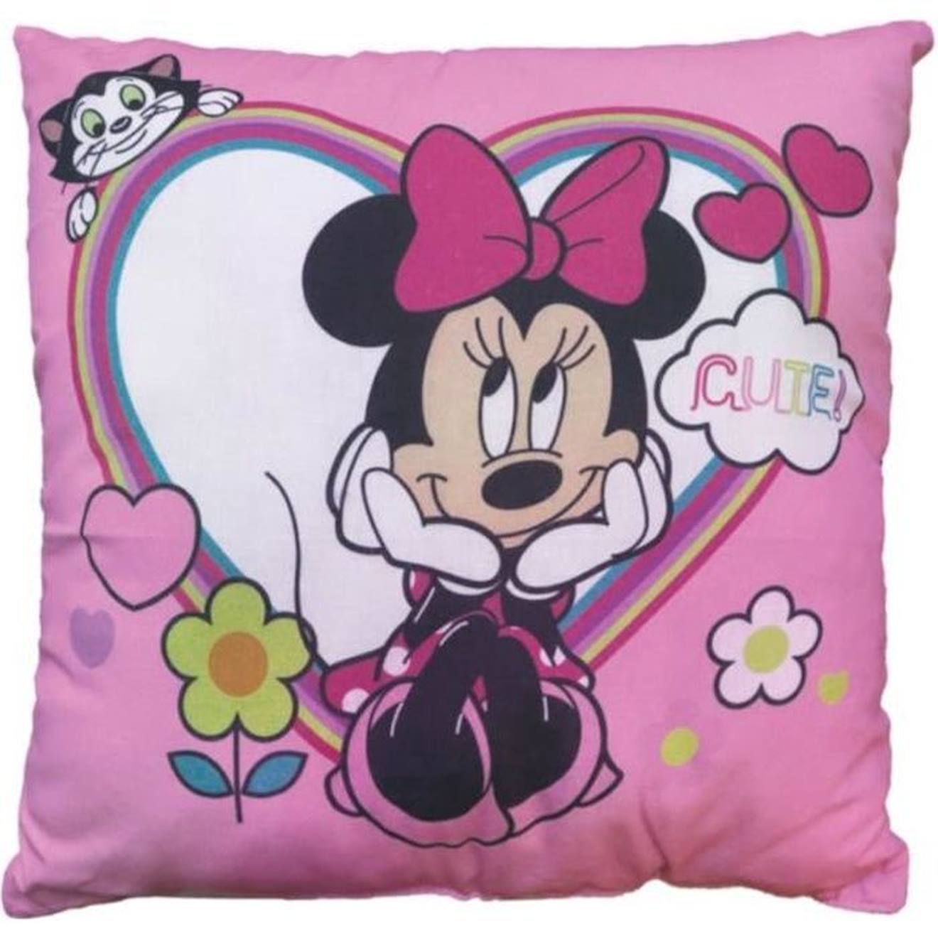 Disney - Coussin Imprimé 100% Coton, Disney Minnie Shopping. Taille : 40x40 Cm Rose