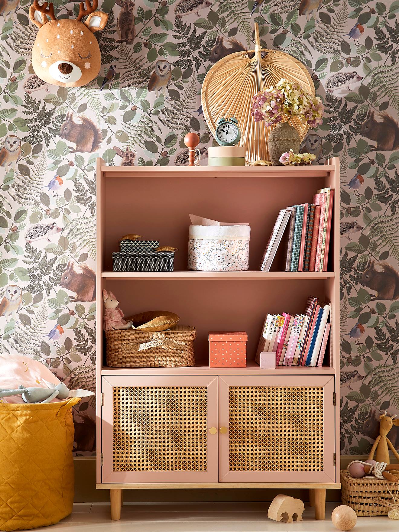 Bibliothèque cannage LIGNE POÉSIE rose