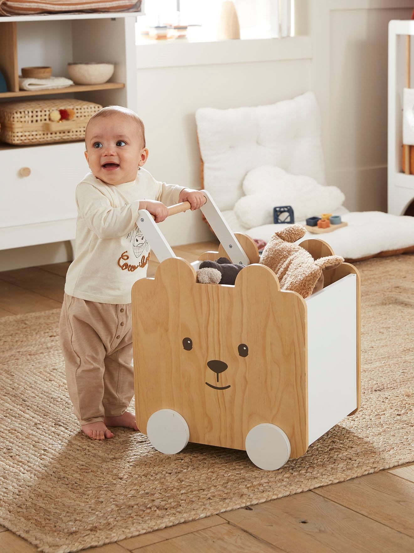 Coffre à roulettes Ourson bois