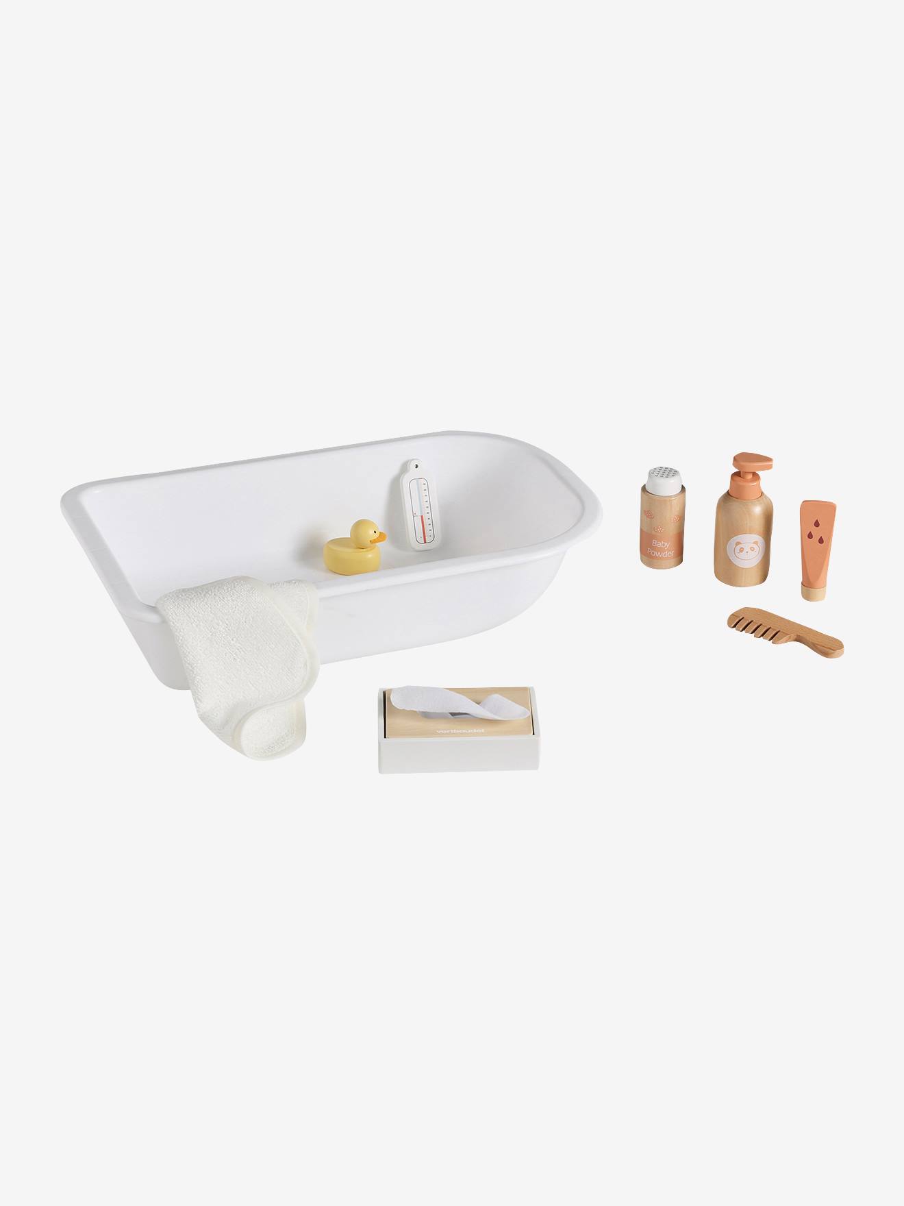 Set d'accessoires bain poupon en bois FSC® blanc - Vertbaudet