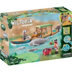 Jouet-PLAYMOBIL 71010 Pirogue et lamantins, Wiltopia, Plus de 80% de matériaux recyclés ou biosourcés, Dès 4 ans