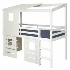 Chambre et rangement-Chambre-Lit bébé, lit enfant-Lit combiné, surélevé, superposé-Pack lit cabane mi-hauteur avec matelas 90x200 cm Alma blanc