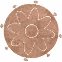 -Tapis enfant Yva tissé main coton rond brun rose rond Ø110 - Nattiot