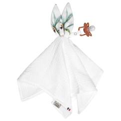 Jouet-Doudou lapin attache tétine en gaze de coton Safari TU Blanc