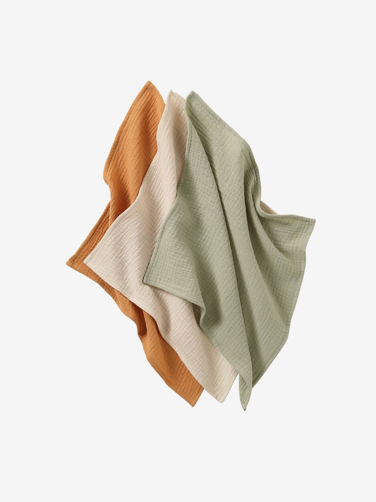 Lot de 3 langes unis en gaze de coton Bio* multicolore (Vertbaudet) - Image 1