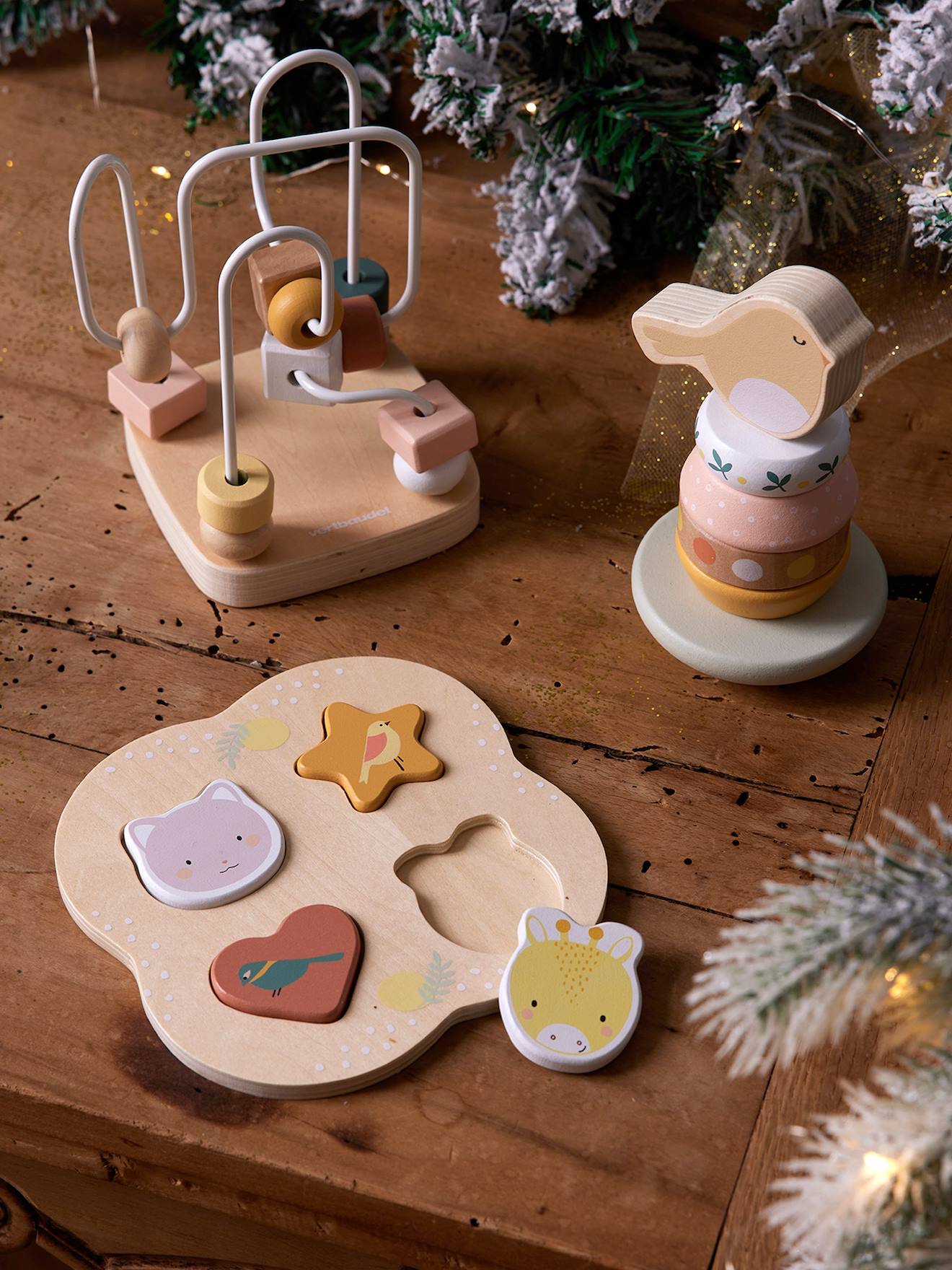 Coffret 3 jeux d'éveil SAVANIA en bois FSC® rose