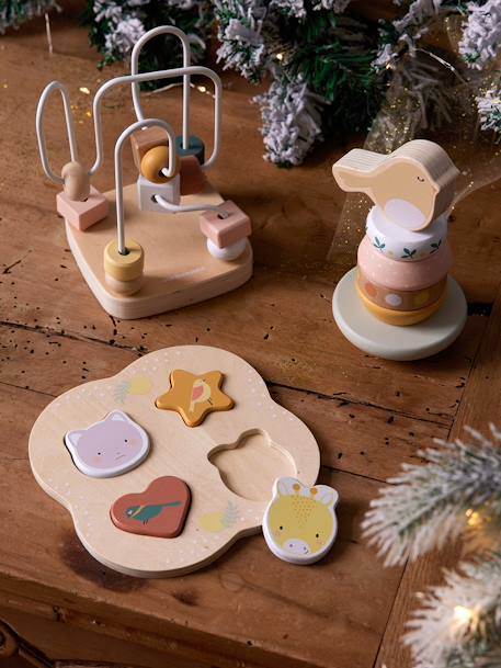 Vertbaudet - Coffret 3 jeux d'éveil SAVANIA en bois FSC® rose