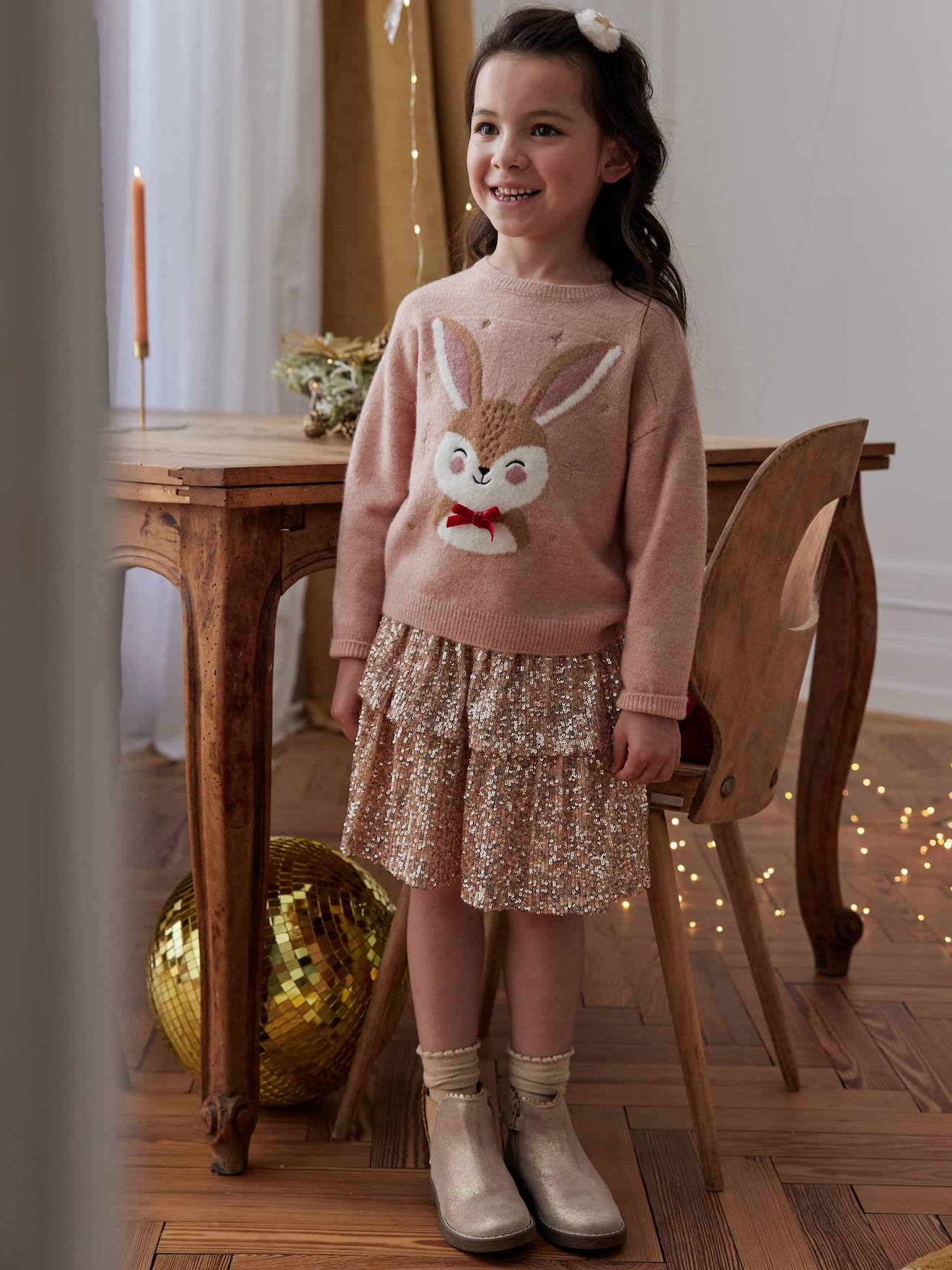 Jupe à volants en sequins Noël fille or